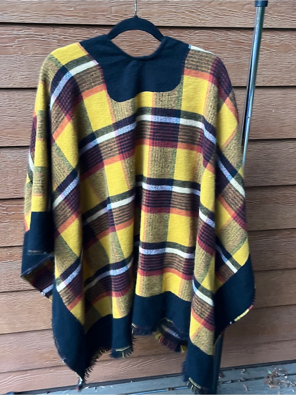 Cejon Black Yellow Red Plaid Open-Front Ruana Poncho Wrap Shawl Women’s OSFM - Picture 3 of 3